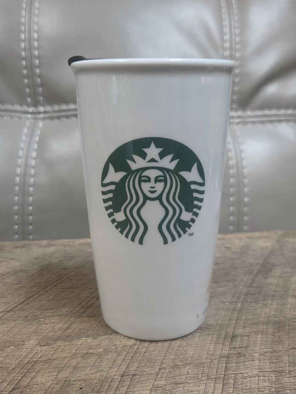 Disney Parks Starbucks White Ceramic Mug with Black Silicone Lid ~ Bin Q